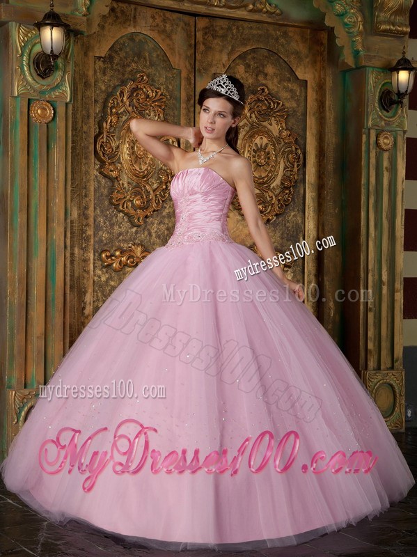 New Style Tulle Ruching and Beading Quinceanera Dresses in Light Pink