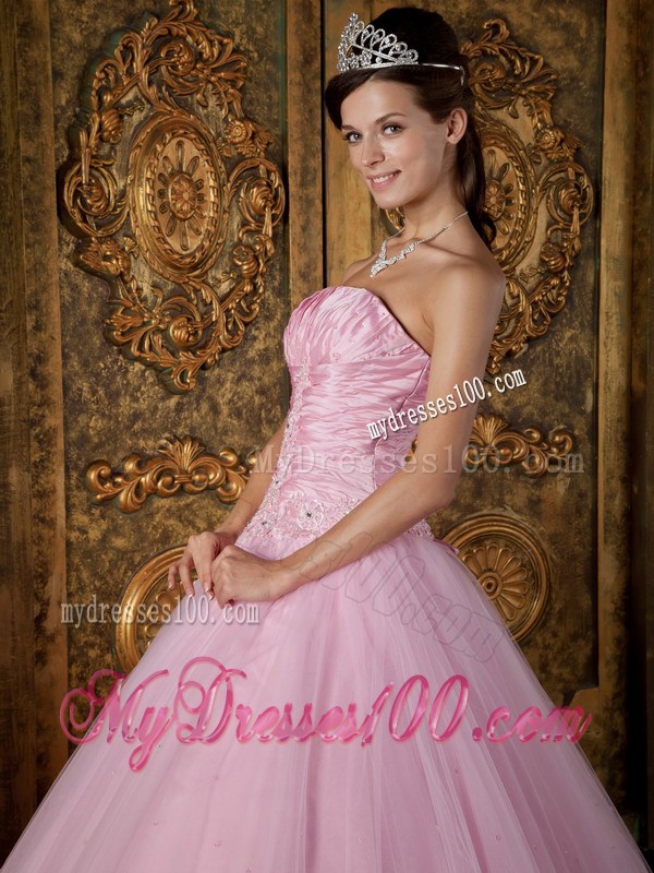New Style Tulle Ruching and Beading Quinceanera Dresses in Light Pink