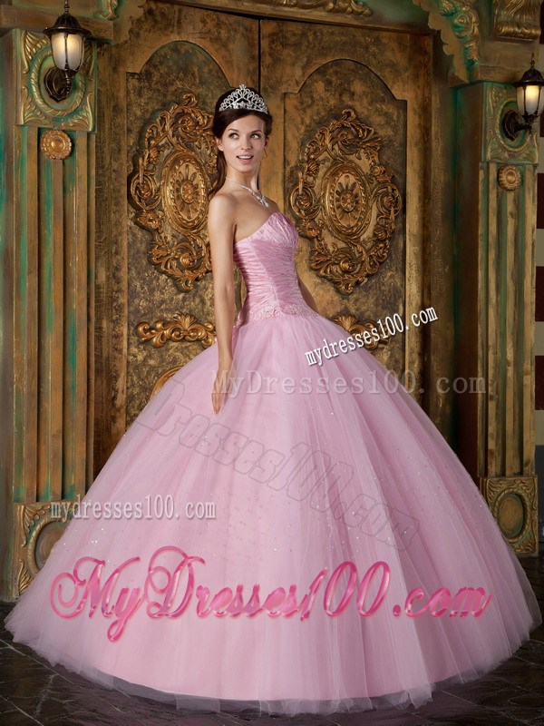 New Style Tulle Ruching and Beading Quinceanera Dresses in Light Pink