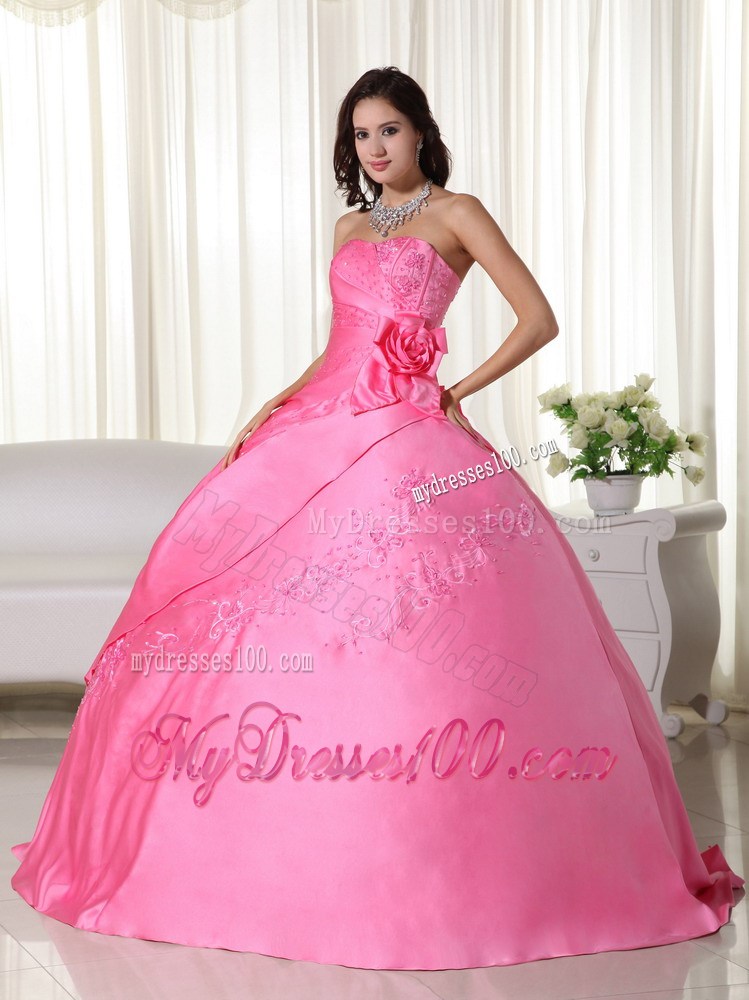 Strapless Beading and Appliques Quinceanera Dress Accent with Handle Flowers