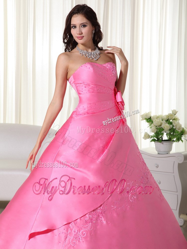 Strapless Beading and Appliques Quinceanera Dress Accent with Handle Flowers