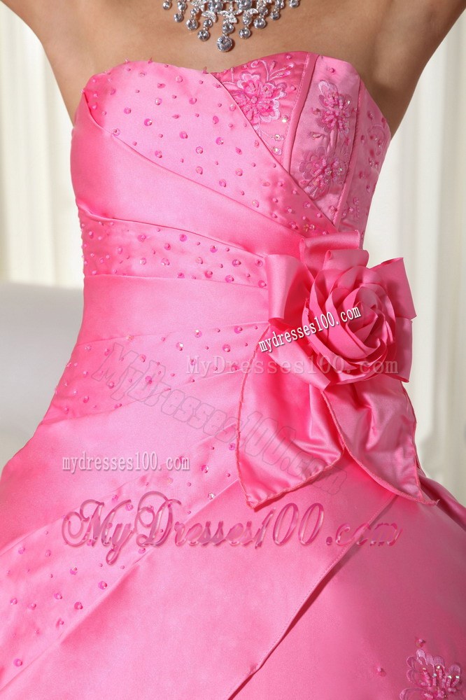 Strapless Beading and Appliques Quinceanera Dress Accent with Handle Flowers