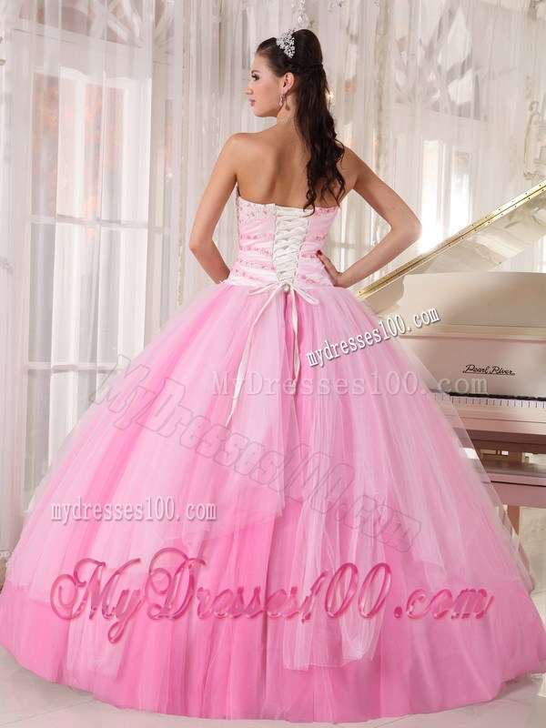 Baby Pink Sweet 15 Dresses with Diamonds Ruffles and Big Puffy Skirt