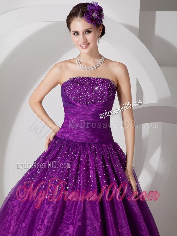 Purple Puffy Ruched Quinceanera Dresses with Sequins For All Beauties