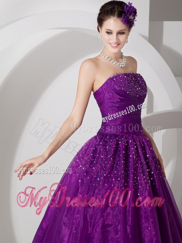 Purple Puffy Ruched Quinceanera Dresses with Sequins For All Beauties