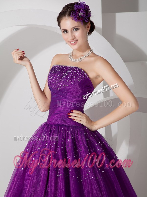 Purple Puffy Ruched Quinceanera Dresses with Sequins For All Beauties