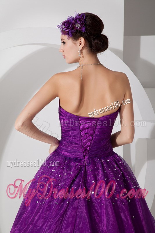 Purple Puffy Ruched Quinceanera Dresses with Sequins For All Beauties