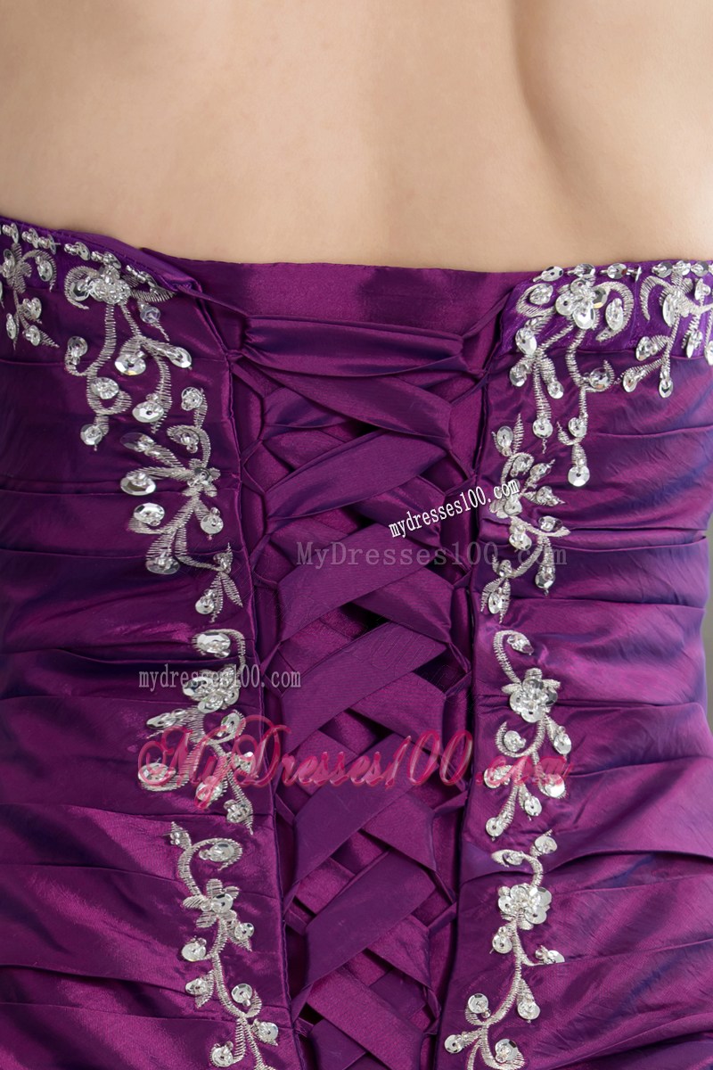Ruche Diamond Decorated Dress for Quince with Slit and Embroideries