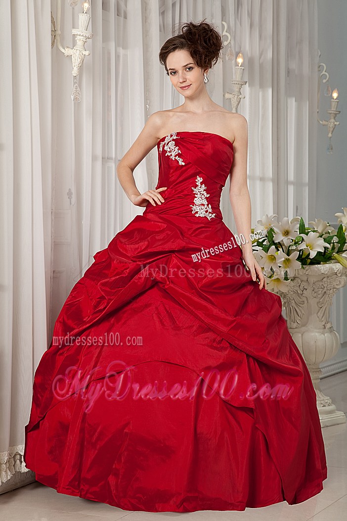 Princess Appliques Pick Ups Wine Red Quinceanera Dresses Ball Gown