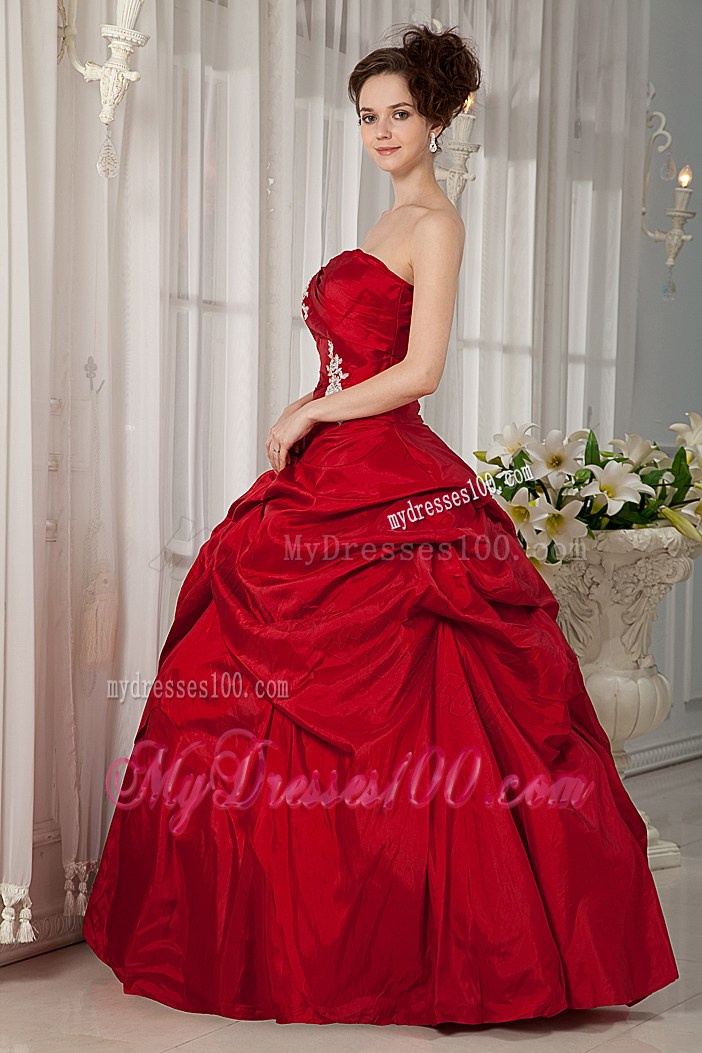 Princess Appliques Pick Ups Wine Red Quinceanera Dresses Ball Gown