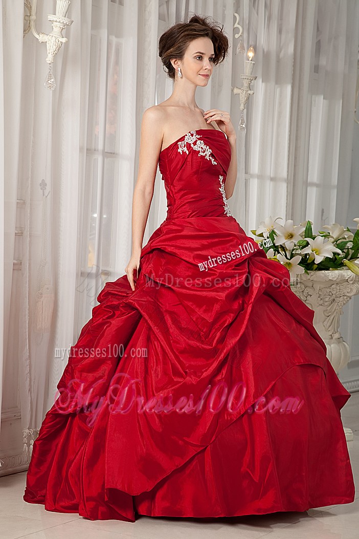 Princess Appliques Pick Ups Wine Red Quinceanera Dresses Ball Gown