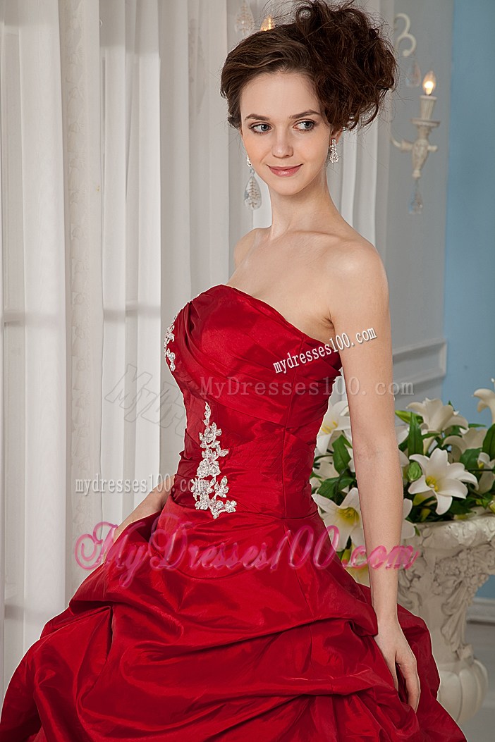 Princess Appliques Pick Ups Wine Red Quinceanera Dresses Ball Gown