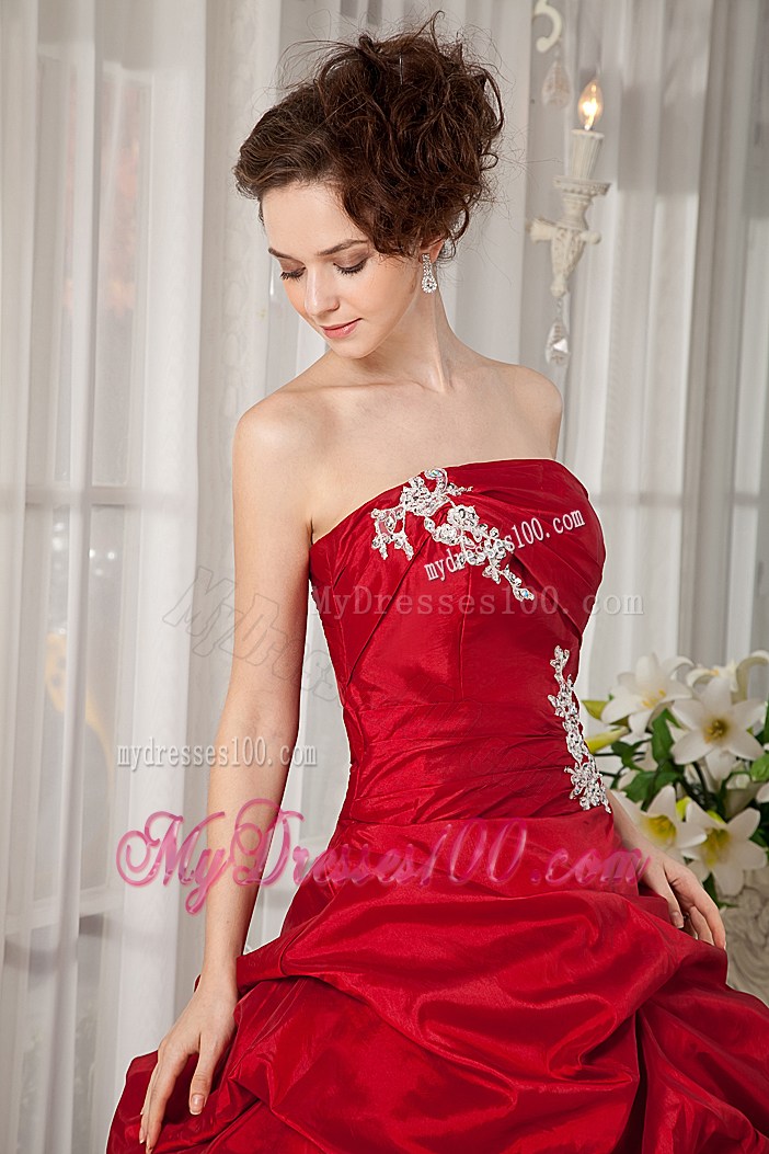 Princess Appliques Pick Ups Wine Red Quinceanera Dresses Ball Gown
