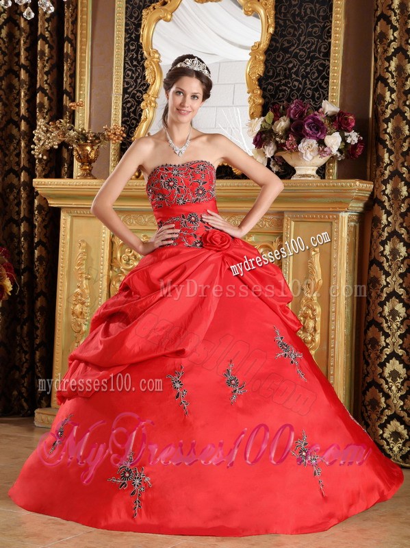 Black Floral Embroideries Decorated Quinceanera Dress with Pick-ups