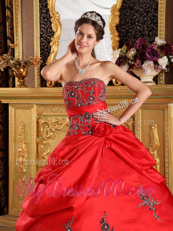 Black Floral Embroideries Decorated Quinceanera Dress with Pick-ups