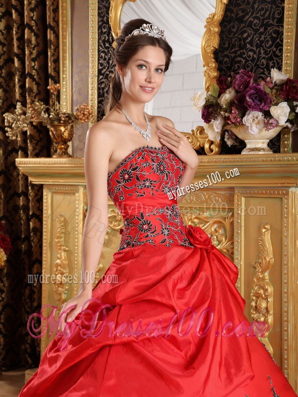 Black Floral Embroideries Decorated Quinceanera Dress with Pick-ups