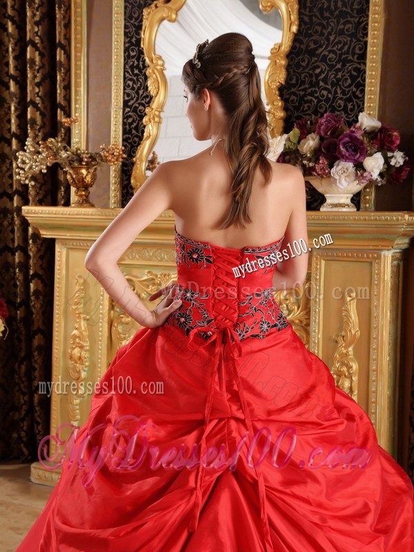 Black Floral Embroideries Decorated Quinceanera Dress with Pick-ups