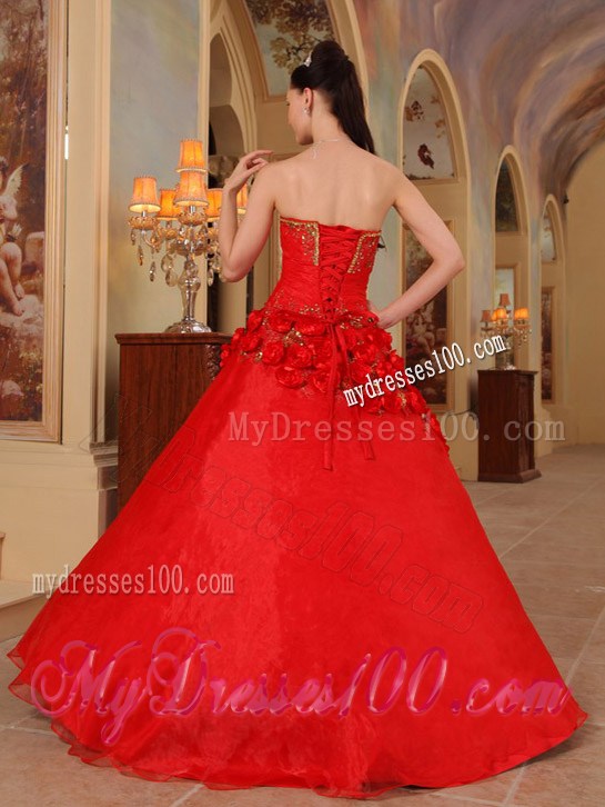 Hot Pink Sweet sixteen dresses Decorated with Little Flowers and Gold Appliques