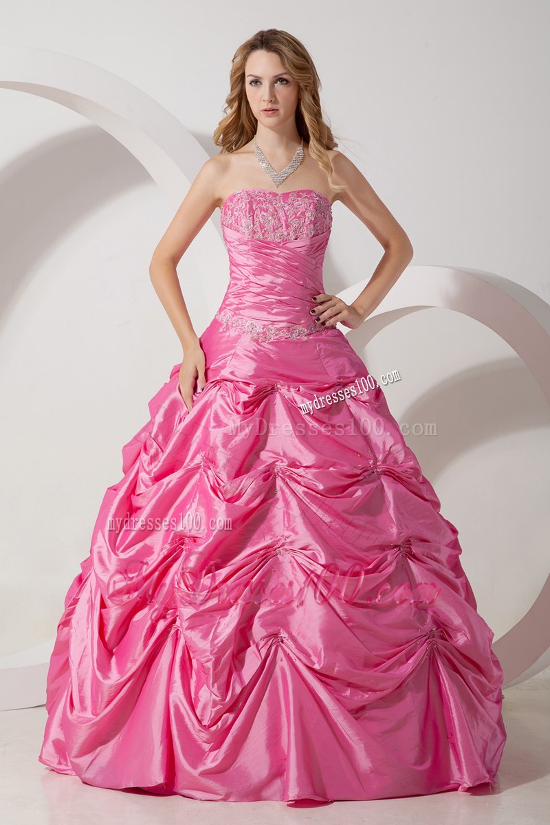 Modest Ruching Pick-ups and Beading Decorated Sweet 16 Dresses in Pink
