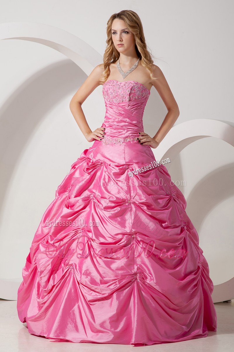 Modest Ruching Pick-ups and Beading Decorated Sweet 16 Dresses in Pink