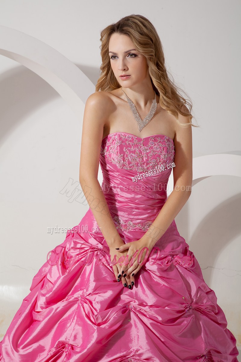 Modest Ruching Pick-ups and Beading Decorated Sweet 16 Dresses in Pink