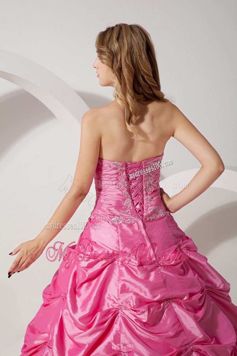 Modest Ruching Pick-ups and Beading Decorated Sweet 16 Dresses in Pink