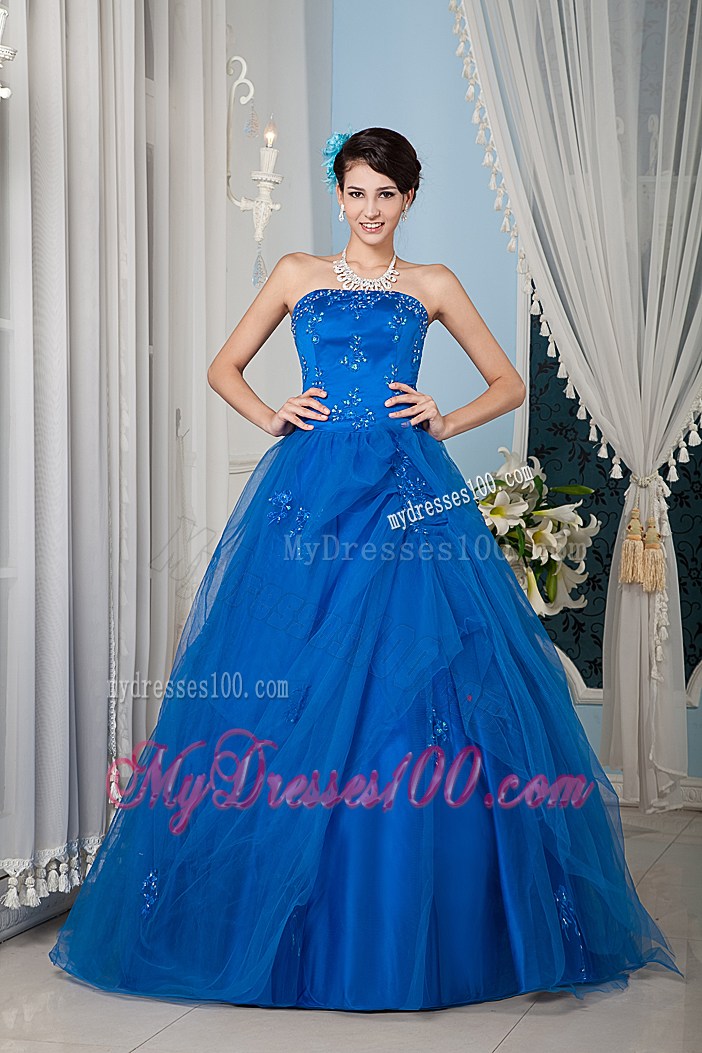 Strapless Full Length Puffy Sweet 16 Dresses with Appliques For Girls