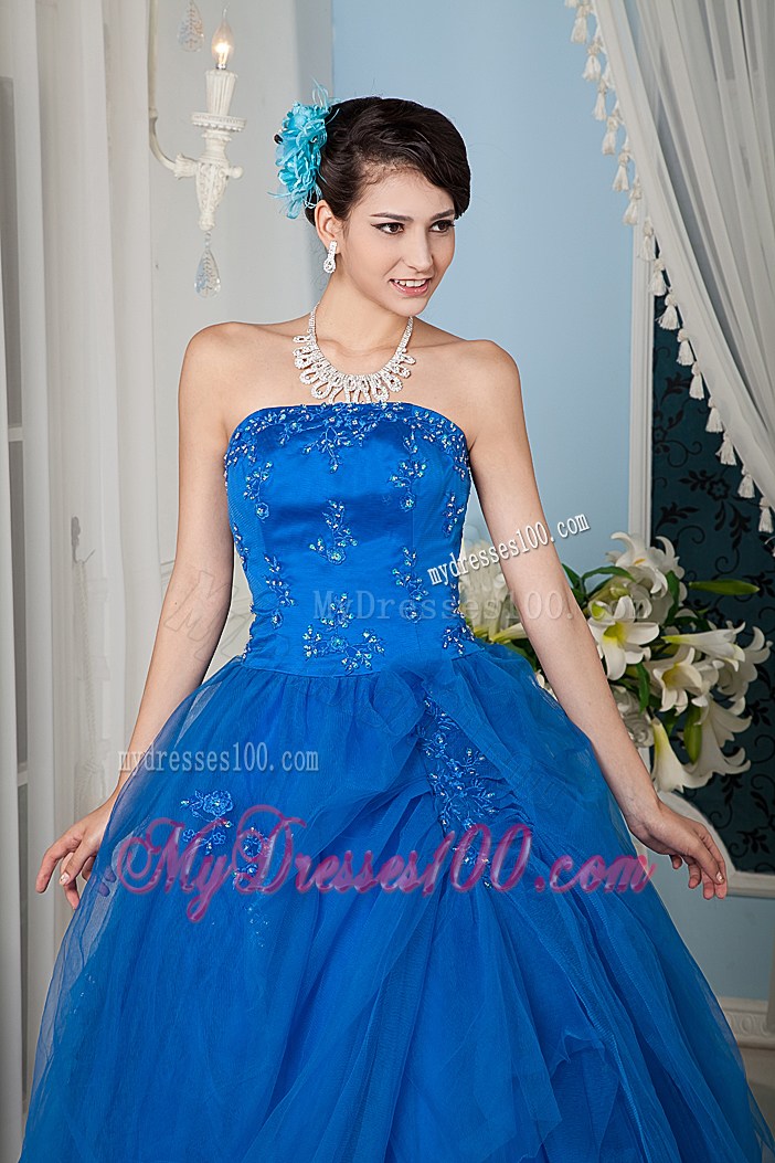 Strapless Full Length Puffy Sweet 16 Dresses with Appliques For Girls