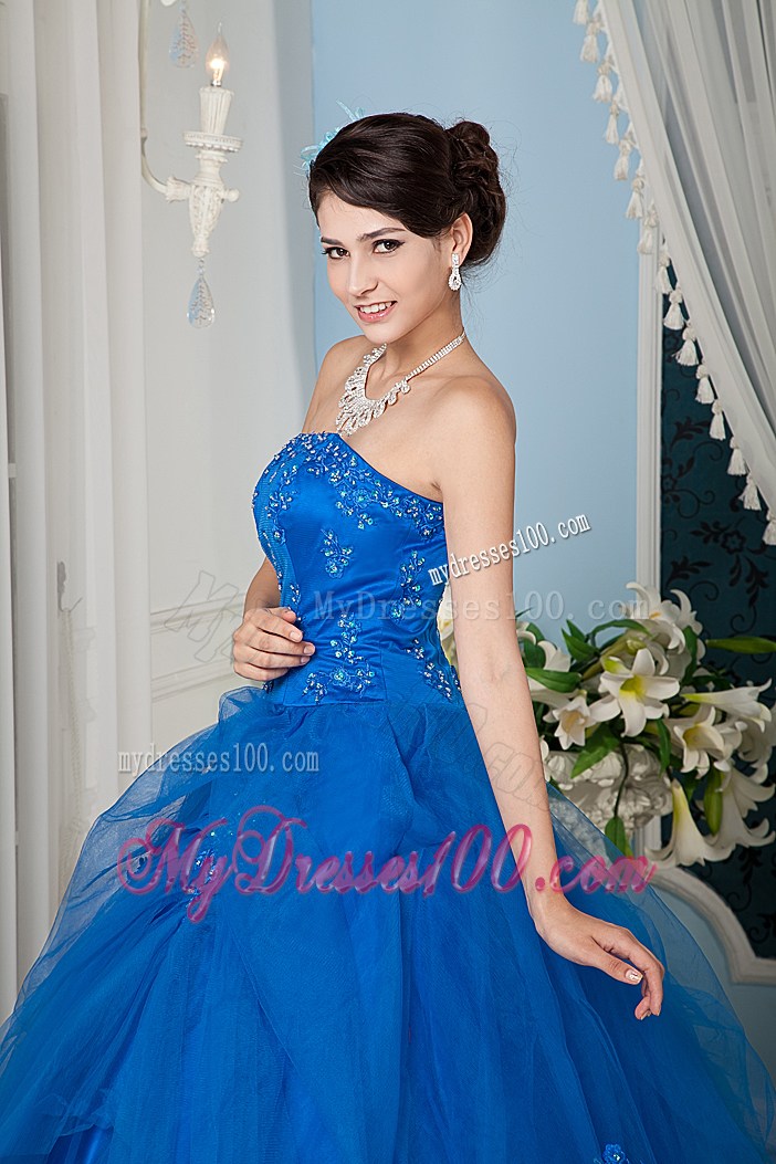 Strapless Full Length Puffy Sweet 16 Dresses with Appliques For Girls