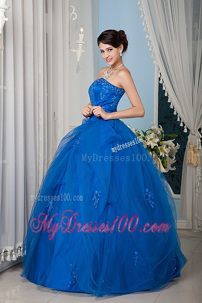 Strapless Full Length Puffy Sweet 16 Dresses with Appliques For Girls