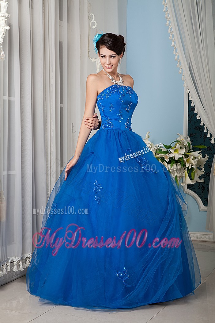 Strapless Full Length Puffy Sweet 16 Dresses with Appliques For Girls