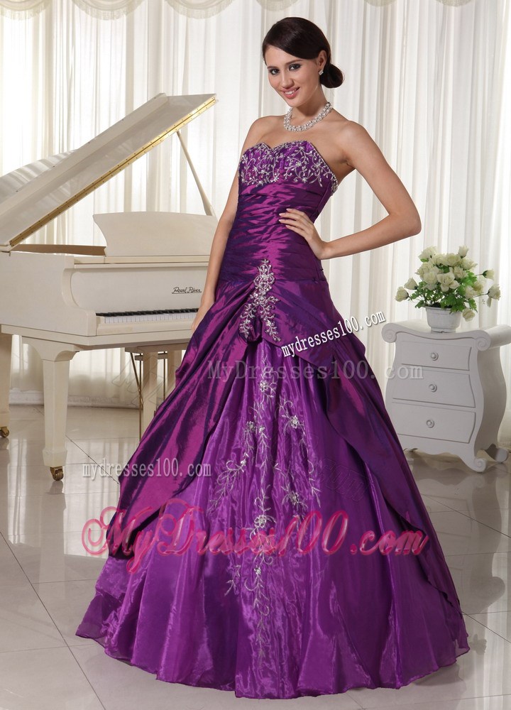 Princess Ruching Slit Appliques Diamonds Dress for Quince in Purple