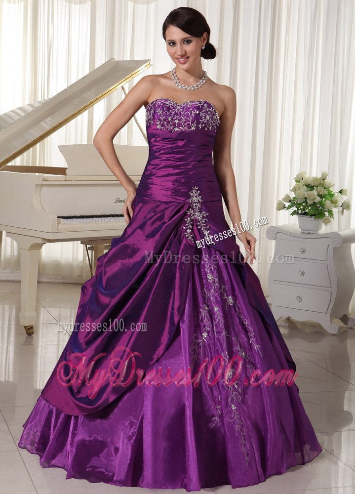 Princess Ruching Slit Appliques Diamonds Dress for Quince in Purple