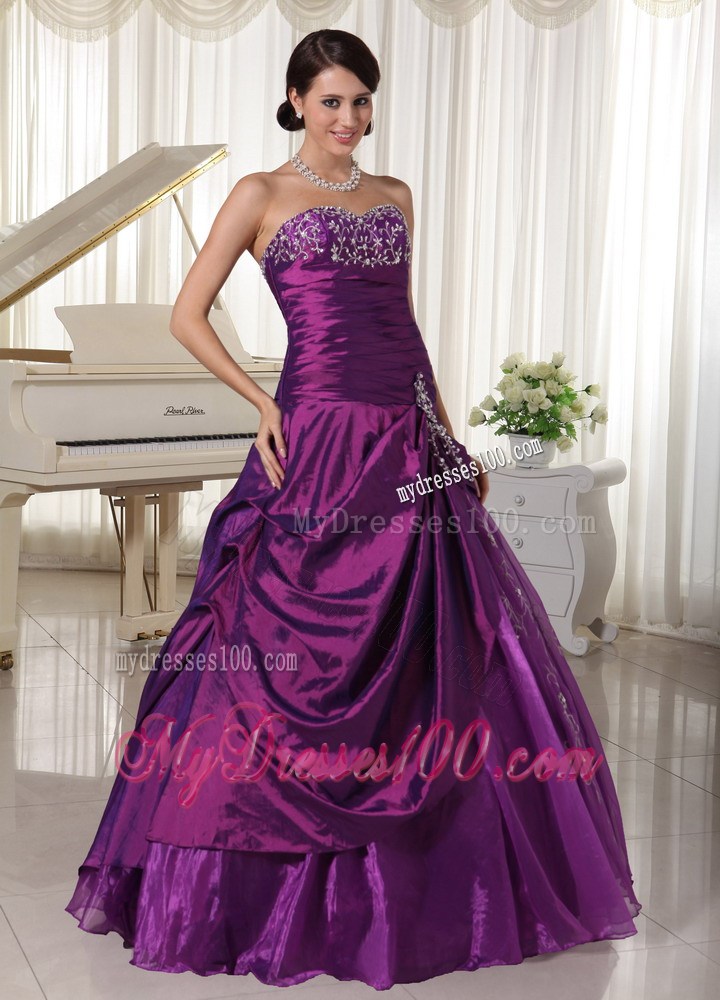 Princess Ruching Slit Appliques Diamonds Dress for Quince in Purple