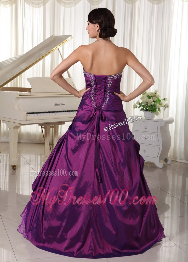 Princess Ruching Slit Appliques Diamonds Dress for Quince in Purple