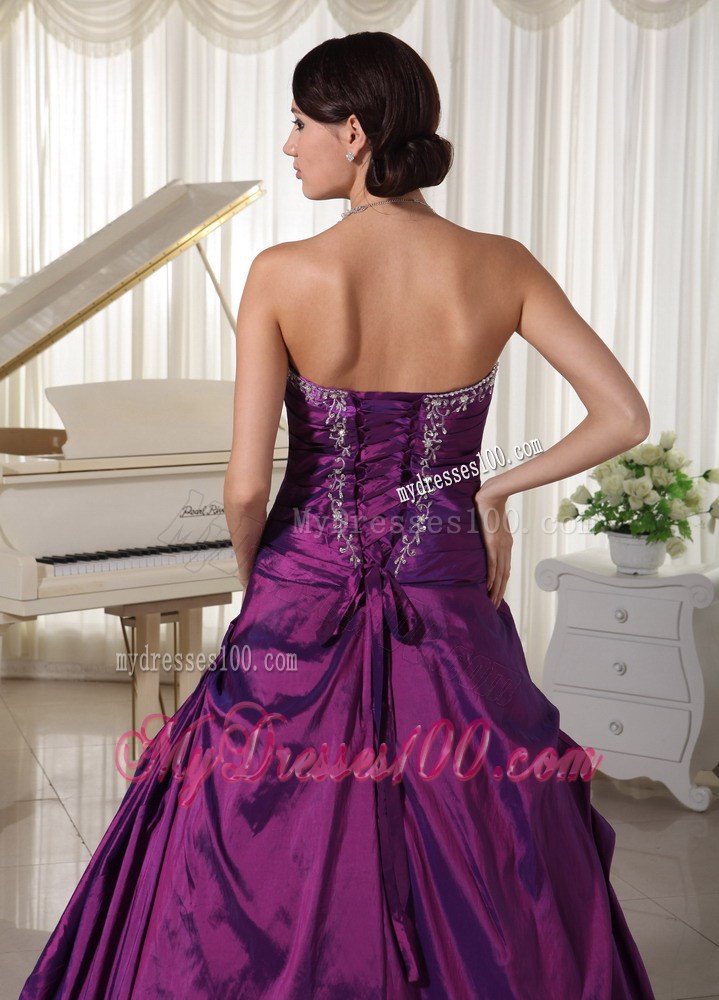 Princess Ruching Slit Appliques Diamonds Dress for Quince in Purple