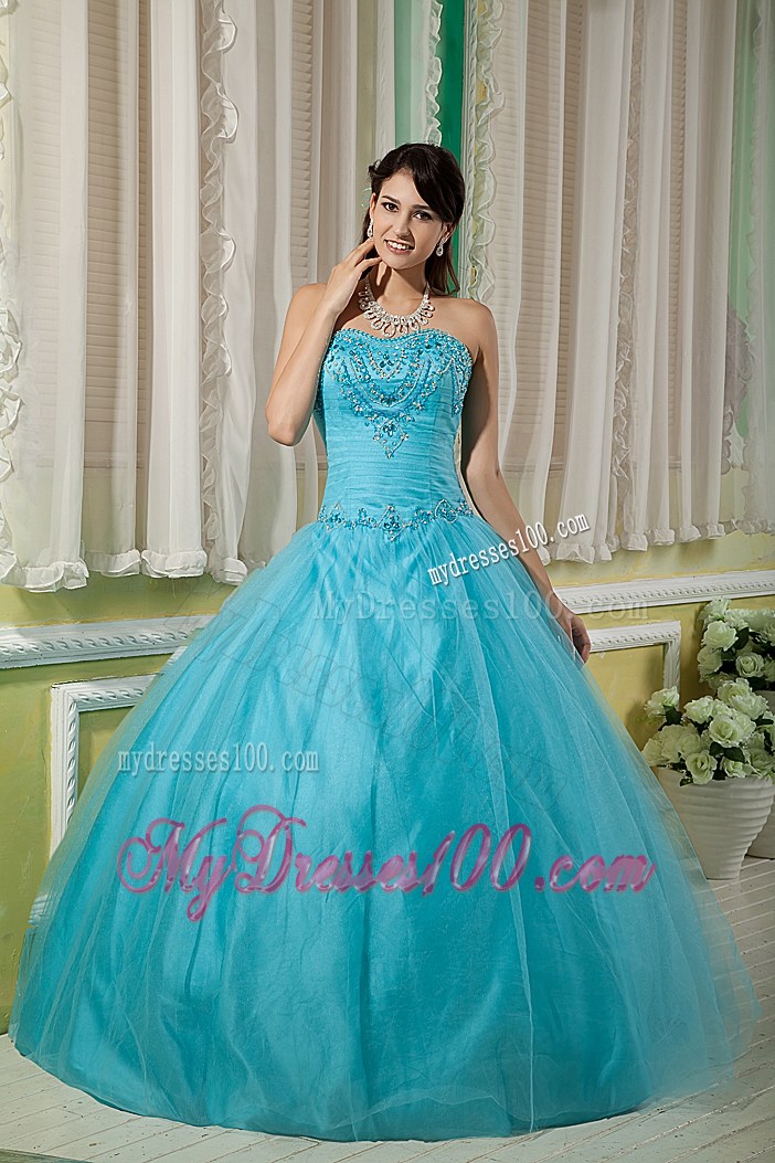Lovely Aqua Blue Appliques Sweetheart Quinceanera Dresses Tulle