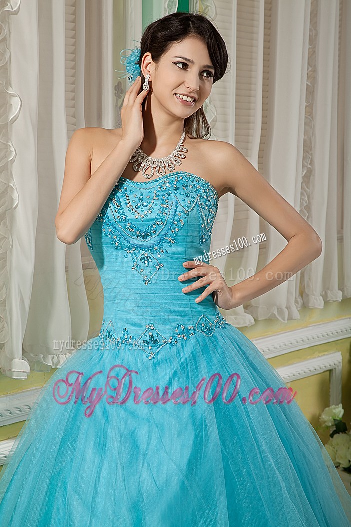 Lovely Aqua Blue Appliques Sweetheart Quinceanera Dresses Tulle