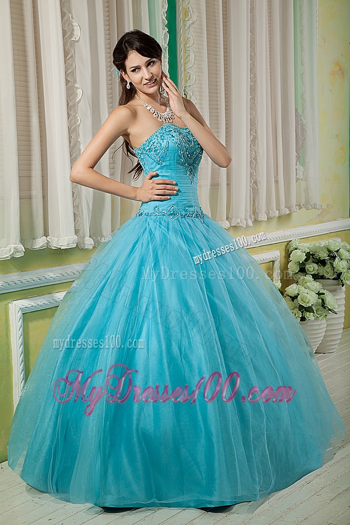 Lovely Aqua Blue Appliques Sweetheart Quinceanera Dresses Tulle