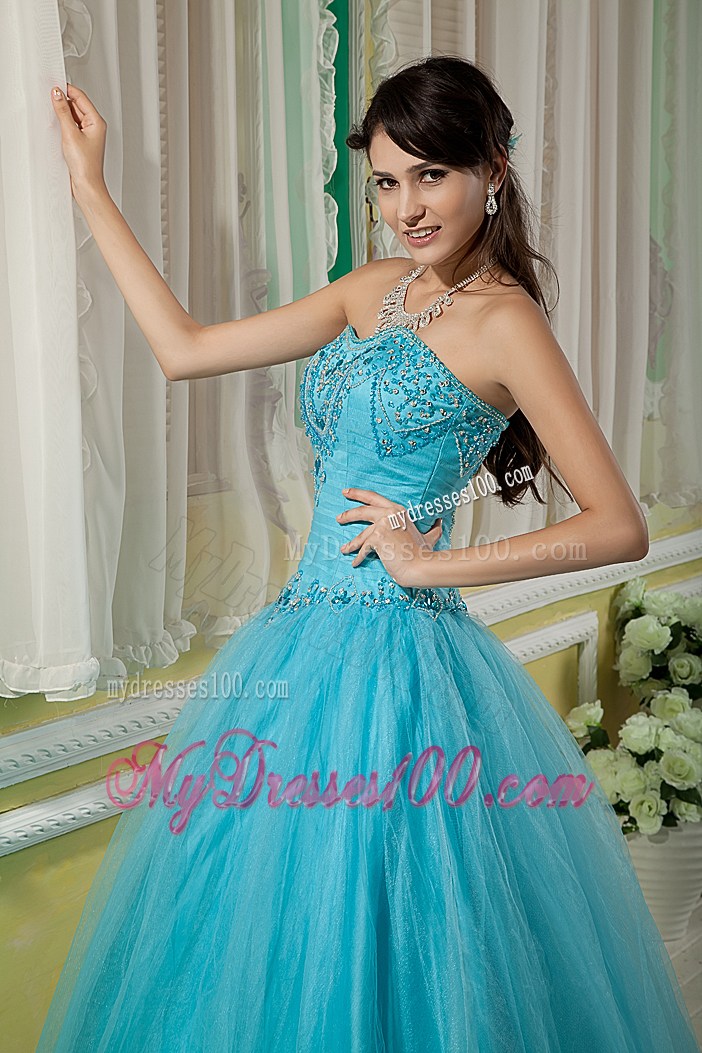 Lovely Aqua Blue Appliques Sweetheart Quinceanera Dresses Tulle
