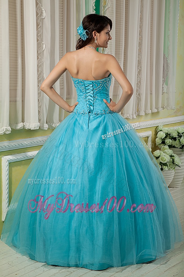 Lovely Aqua Blue Appliques Sweetheart Quinceanera Dresses Tulle