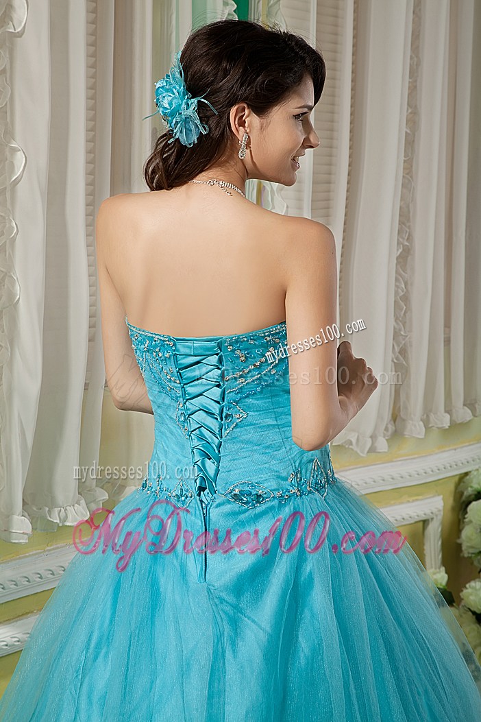 Lovely Aqua Blue Appliques Sweetheart Quinceanera Dresses Tulle