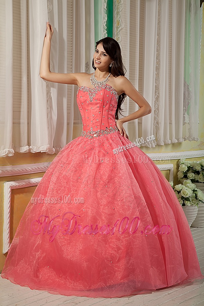 Sweet Ruffles Watermelon Beaded Quinceanera Dresses Ball Gown
