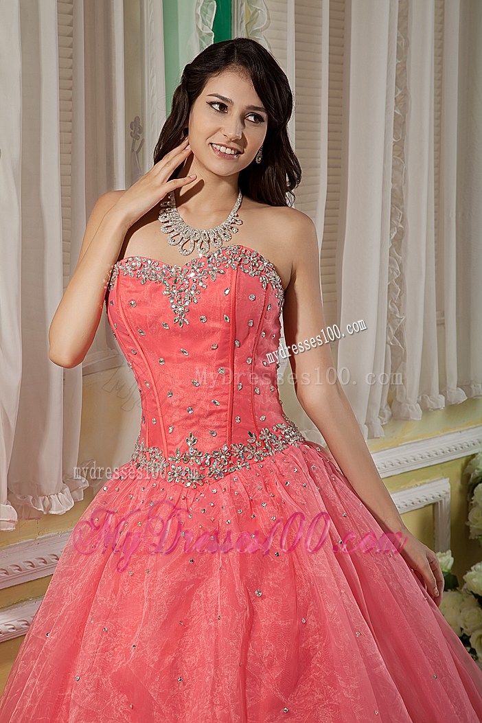 Sweet Ruffles Watermelon Beaded Quinceanera Dresses Ball Gown