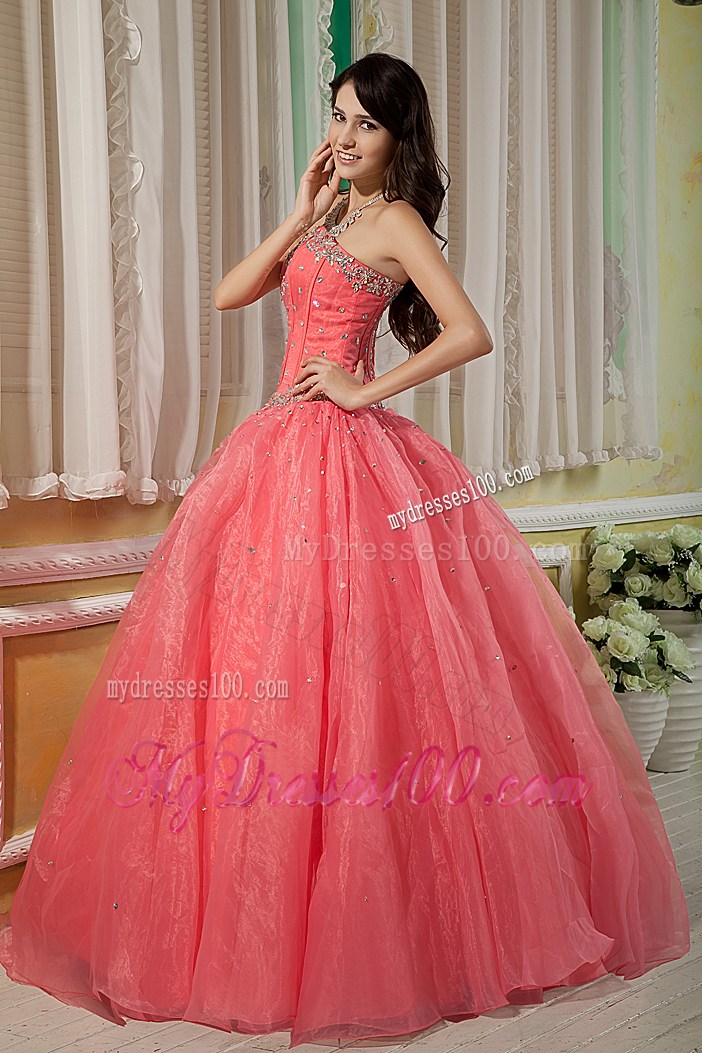 Sweet Ruffles Watermelon Beaded Quinceanera Dresses Ball Gown