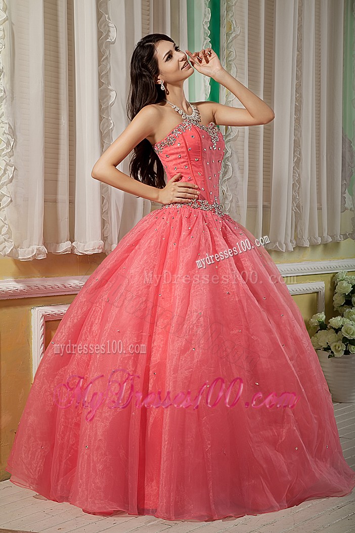 Sweet Ruffles Watermelon Beaded Quinceanera Dresses Ball Gown