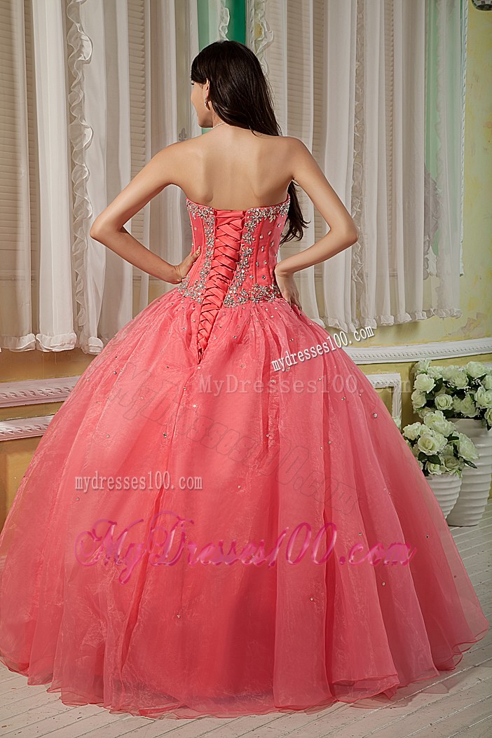 Sweet Ruffles Watermelon Beaded Quinceanera Dresses Ball Gown