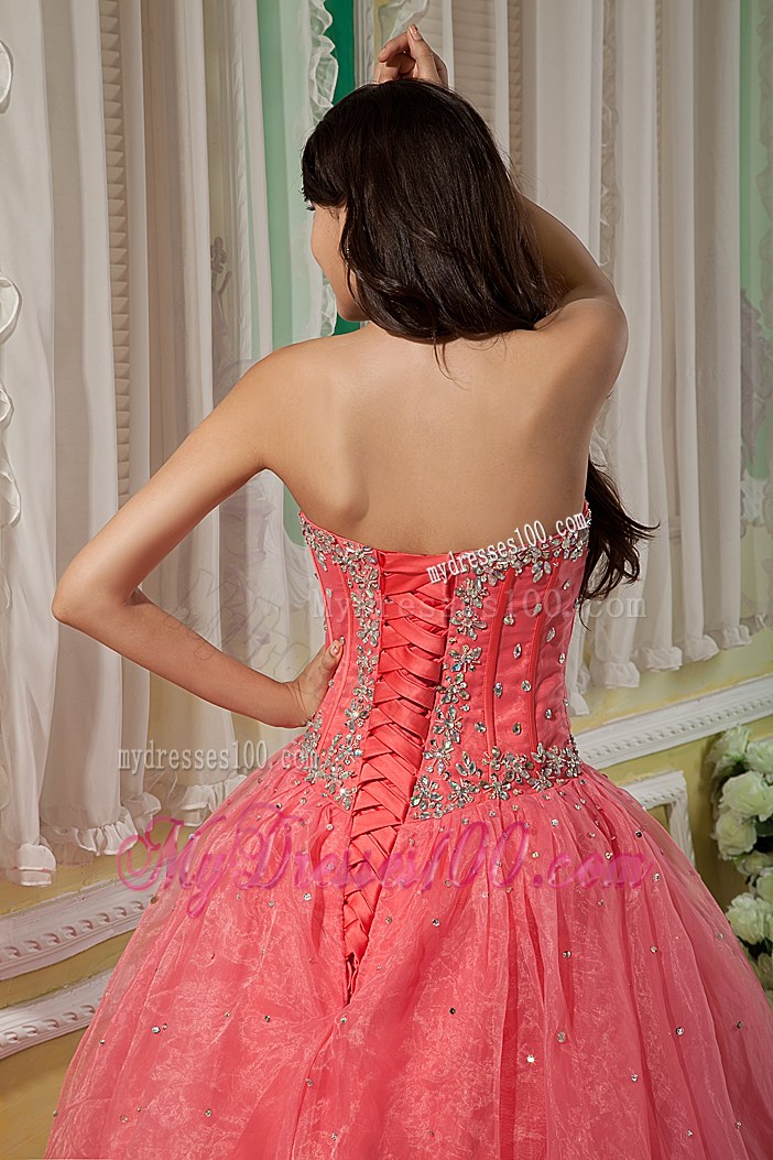 Sweet Ruffles Watermelon Beaded Quinceanera Dresses Ball Gown