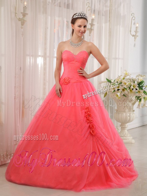 Sweetheart Tulle Ruching Sweet sixteen dresses Decorated with Handle Flowers