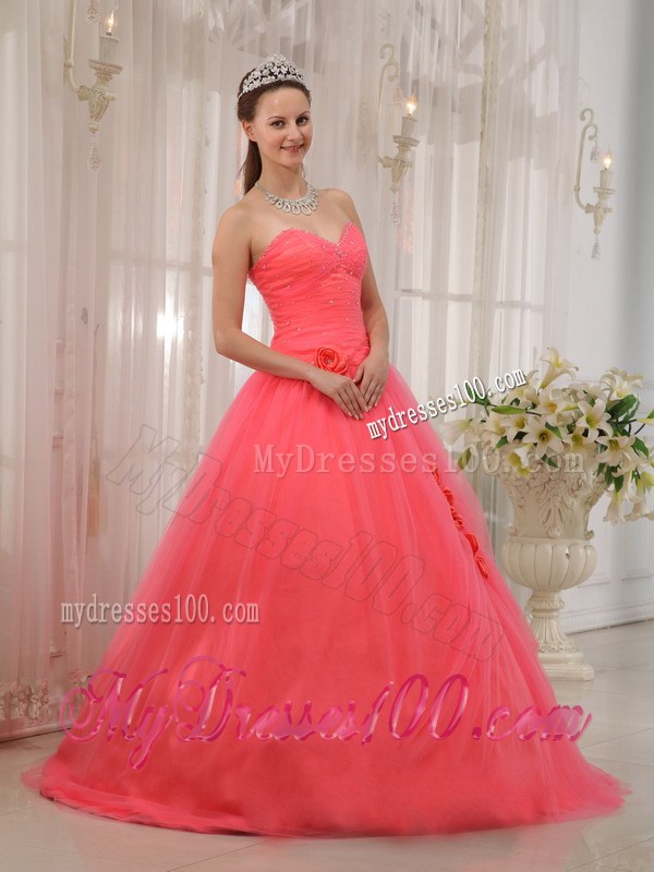 Sweetheart Tulle Ruching Sweet sixteen dresses Decorated with Handle Flowers